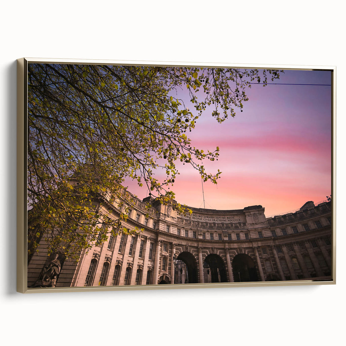 Framed canvas wall art depicting a vintage-style landscape of Bath, England, with muted gold and black tones.