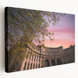 Large art depicting the Bath, England cityscape on stretched canvas, in subdued earth tones, ideal for kitchen wall art.