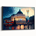 Black and white vintage poster art of Piccadilly, England on framed canvas, ideal for bedroom wall decor.
