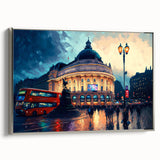 Framed canvas landscape art painting of Piccadilly, England in vintage style with colorful and black elements.