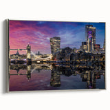 Framed canvas landscape art painting depicting the Thames River in England with vintage poster style in muted colors.