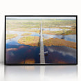 Large abstract wall art featuring mid-century modernist style, acrylic print of European scenery in muted colors.