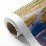 Art Deco style poster of a European scenery in pastel shades on rolled canvas, ideal for nursery wall art.