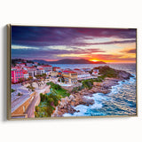 Landscape painting of Corsican scenery on framed canvas, featuring muted earth tones, ideal for bedroom wall art.