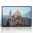Large abstract wall art of the French Alps in muted earth tones on a framed acrylic, suited for modern living room decor.
