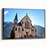 Black and white framed canvas depicting the French Alps, ideal for bedroom landscape art.