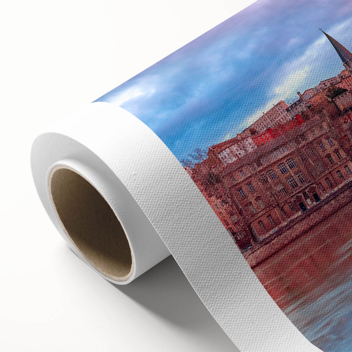 Art Deco style poster of Lyon with pastel hues on rolled canvas, ideal for nursery wall art.