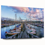 Acrylic print of a large abstract depiction of Normandy in muted blue and green, suitable for bedroom or dining room decor.