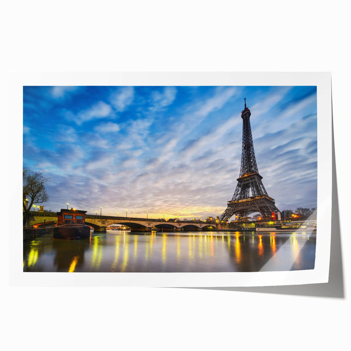 Parisian street scene in soft watercolor tones on rolled canvas, ideal for art wall dining room.