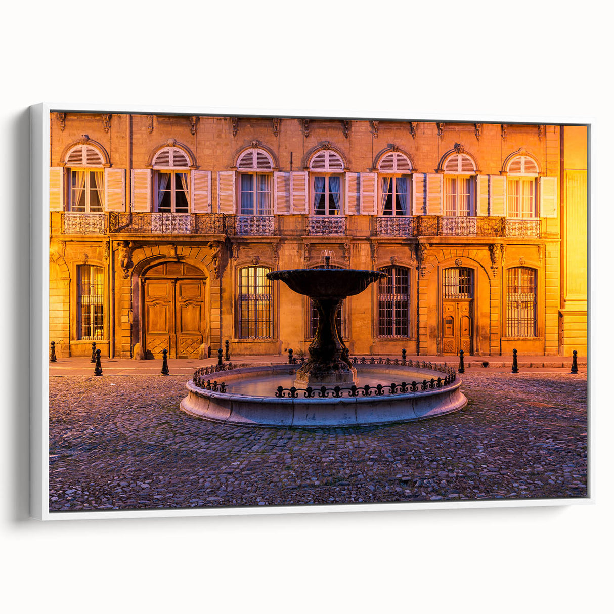 Vintage poster art of Provence landscape, featuring vibrant colors on extra large framed canvas, ideal for living room decor.