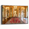 Black and white vintage poster art of Versailles landscape on framed canvas, suitable for bedroom decor.