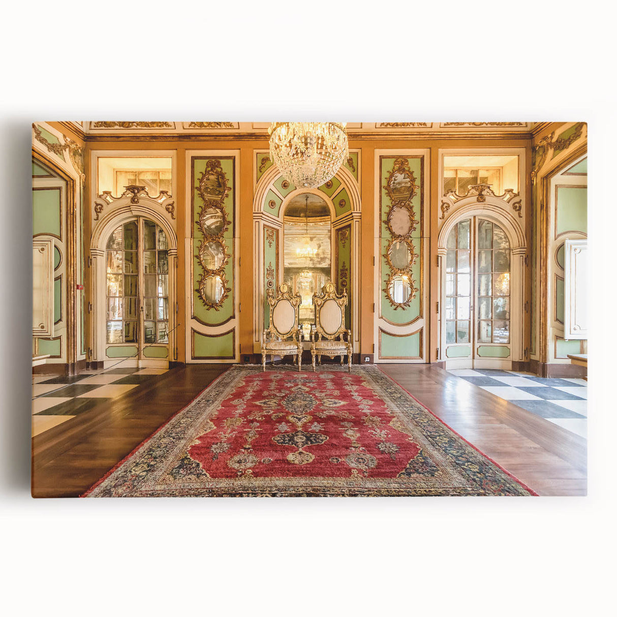 Black and white print of Versailles scenery on stretched canvas, ideal for kitchen wall art or bedroom ambiance.