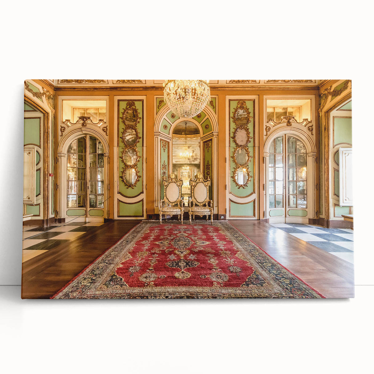Black and white photograph of Versailles on stretched canvas, suitable for kitchen wall art.