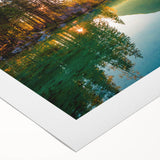 Art deco poster of a Bavarian landscape in muted earth tones on rolled canvas, suitable for dining room decor.