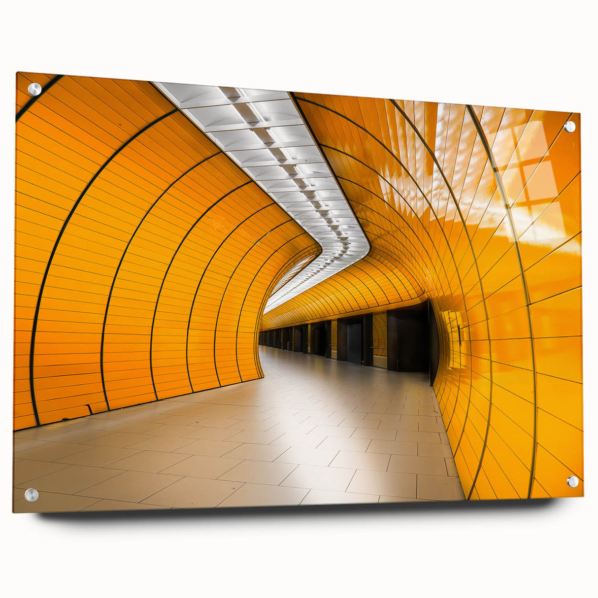 Acrylic print of a Munich cityscape in muted tones, ideal for bedroom or dining room decor.