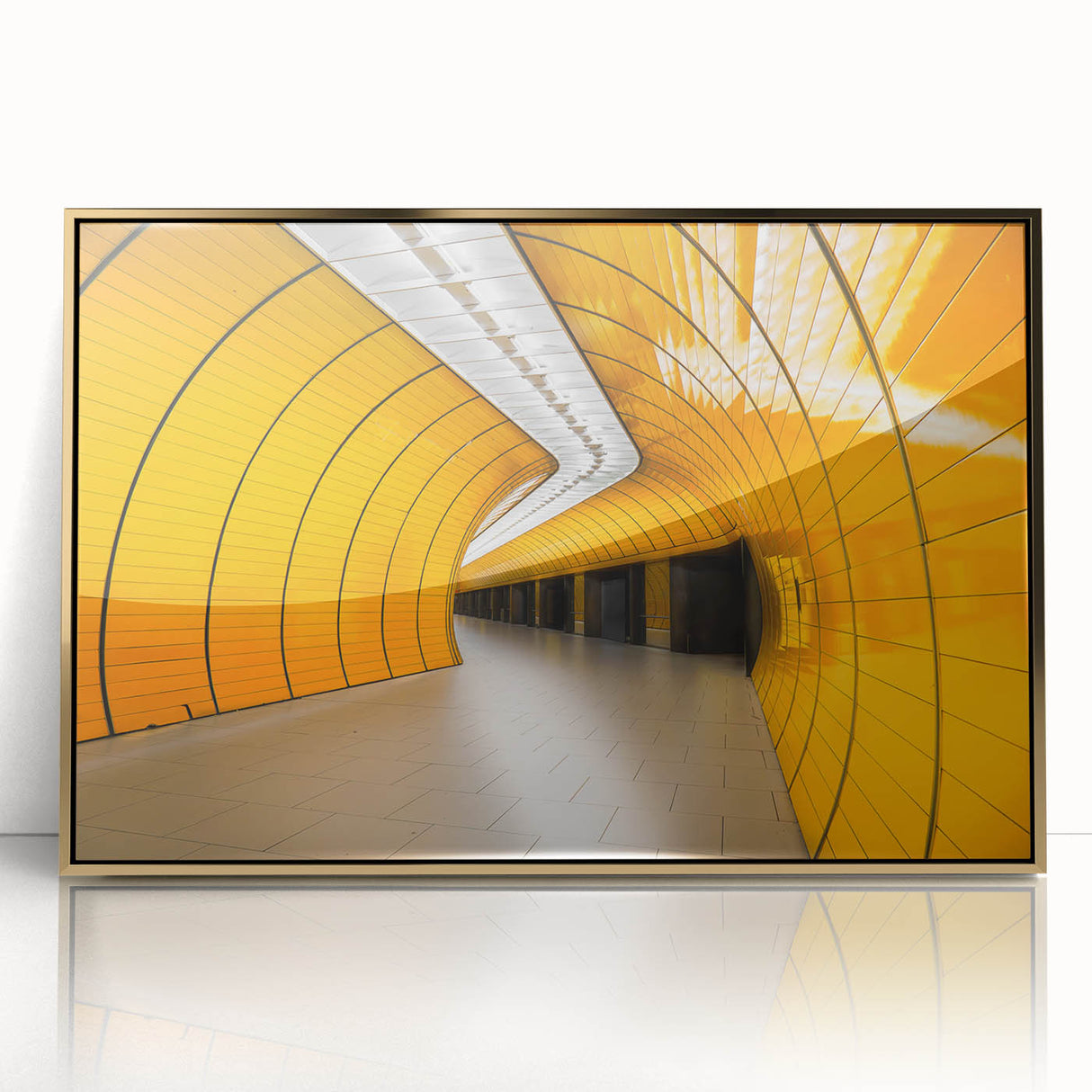 Art deco poster of Munich skyline in gold and black tones on framed acrylic, ideal for modern art wall decor.