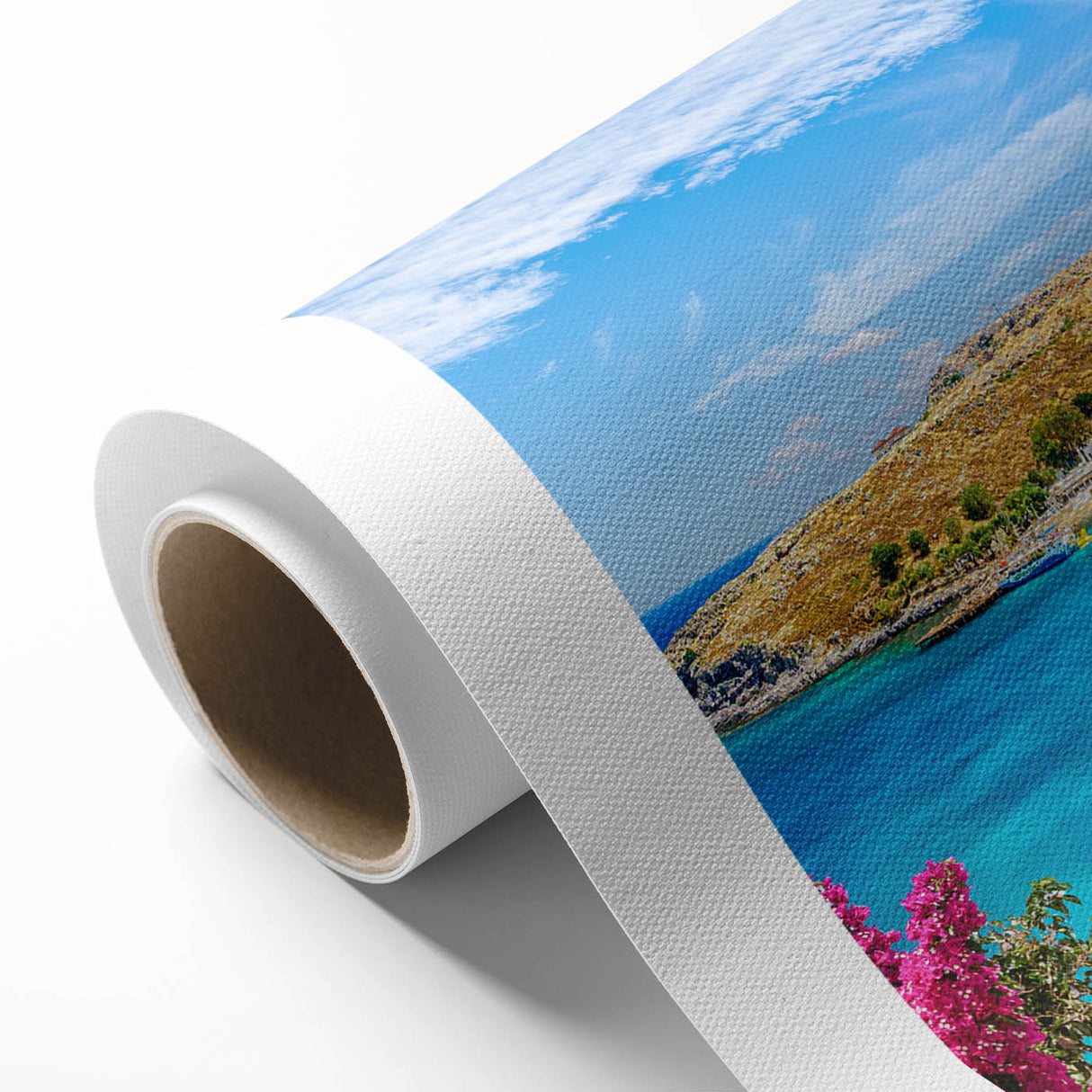 Art Deco poster of Rhodes, Greece, featuring pastel shades on rolled canvas, ideal for nursery wall art or dining room decor.