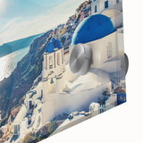 Acrylic print of a large abstract depiction of a European scenery in Greece, with muted earth tones.