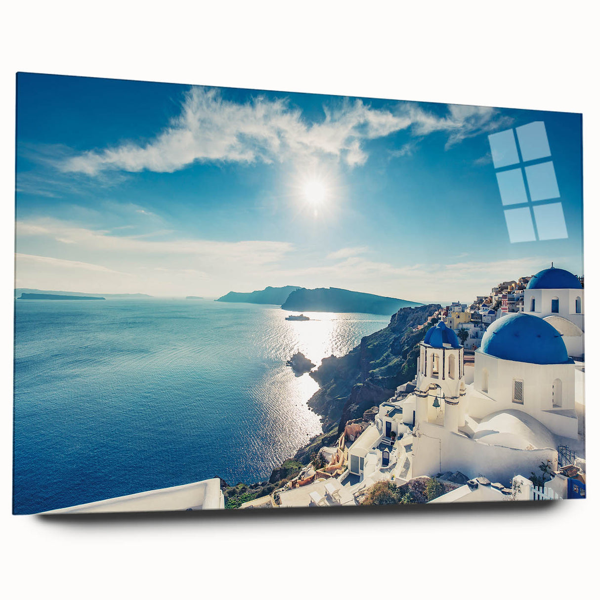 Acrylic print of a European Greek landscape in muted earth tones, ideal for bedroom or dining room art.