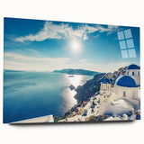 Acrylic print of a European Greek landscape in muted earth tones, ideal for bedroom or dining room art.