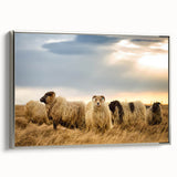 Landscape art painting of a serene Icelandic scenery on a framed canvas, featuring muted earth tones.