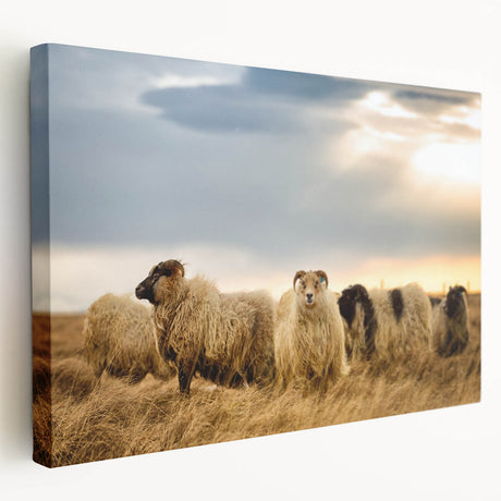 Landscape painting of Iceland on stretched canvas, featuring muted blue and green tones, ideal for kitchen wall art.