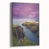 Framed canvas depicting a vintage Irish landscape in muted greens and blues, ideal for living room or office decor.