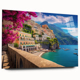 Acrylic print of the Amalfi Coast in Italy, featuring vibrant blue and pastel seaside tones.