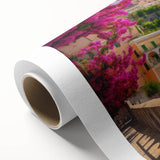 Art deco poster of Amalfi Coast with vibrant blue and pastel hues on rolled canvas, ideal for nursery wall art.