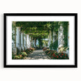 Extra large, textured abstract art print of a colorful European scenery on a framed black mat, ideal for living room decor.
