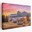 Scenic Dolomites landscape on stretched canvas, featuring subdued earth tones, ideal for kitchen wall art.