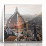 Mid-century modernist art depicting Florence scenery in muted earth tones on a white-framed acrylic print.