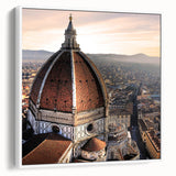 Vintage poster art of Florence skyline in vibrant colors on a framed canvas, ideal for living room decor.