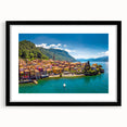 Extra large abstract art print of Lake Como with vibrant colors and textured details on a framed canvas.