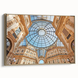 Framed canvas of a vintage Milan landscape in muted gold and black tones, ideal for bedroom wall art.
