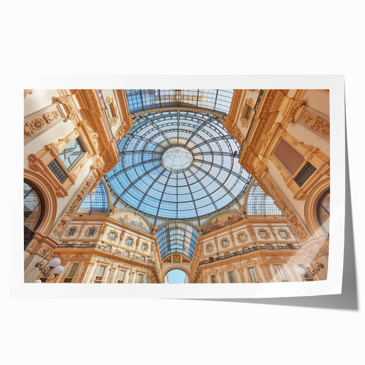 Rolled print of Milan scenery with floral accents in soft earth tones, ideal for art wall dining room.