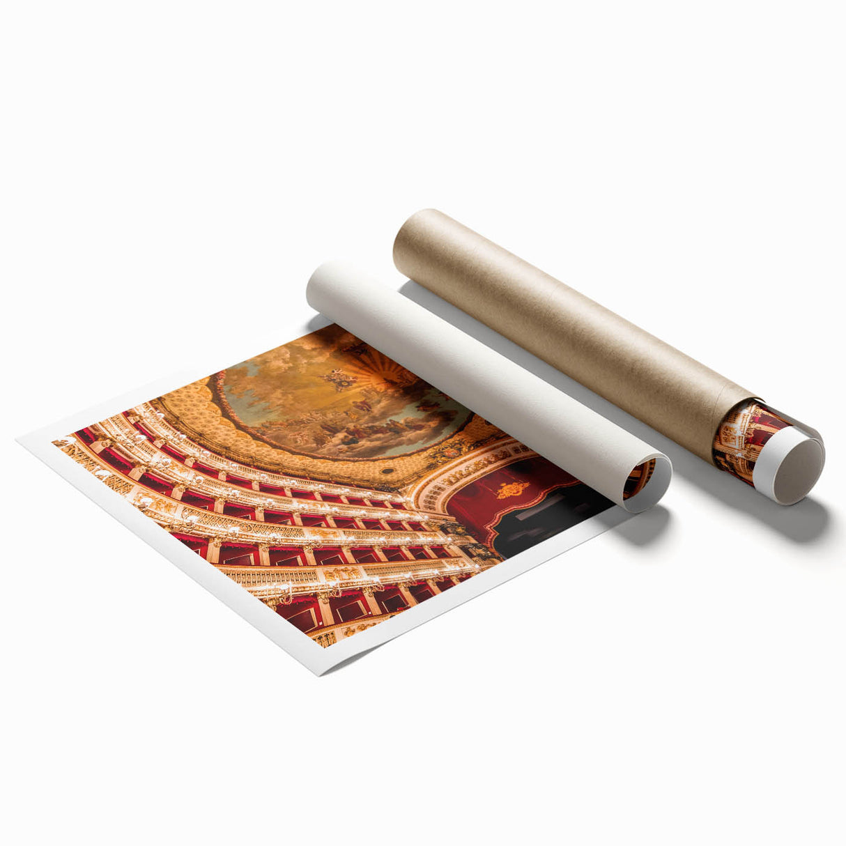 Rolled print of Naples scenery with vibrant floral details, ideal for classy bathroom wall art.