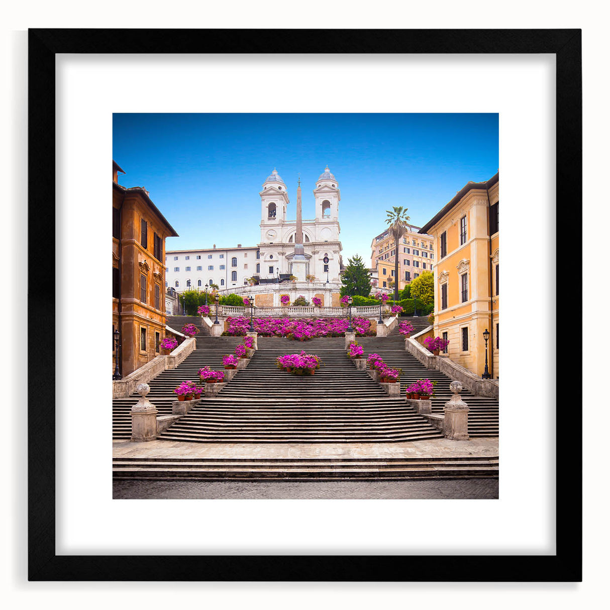 Abstract art print of Rome with textured, colorful art in vibrant hues, framed in black, ideal for living room decor.