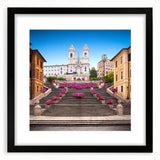 Abstract art print of Rome with textured, colorful art in vibrant hues, framed in black, ideal for living room decor.