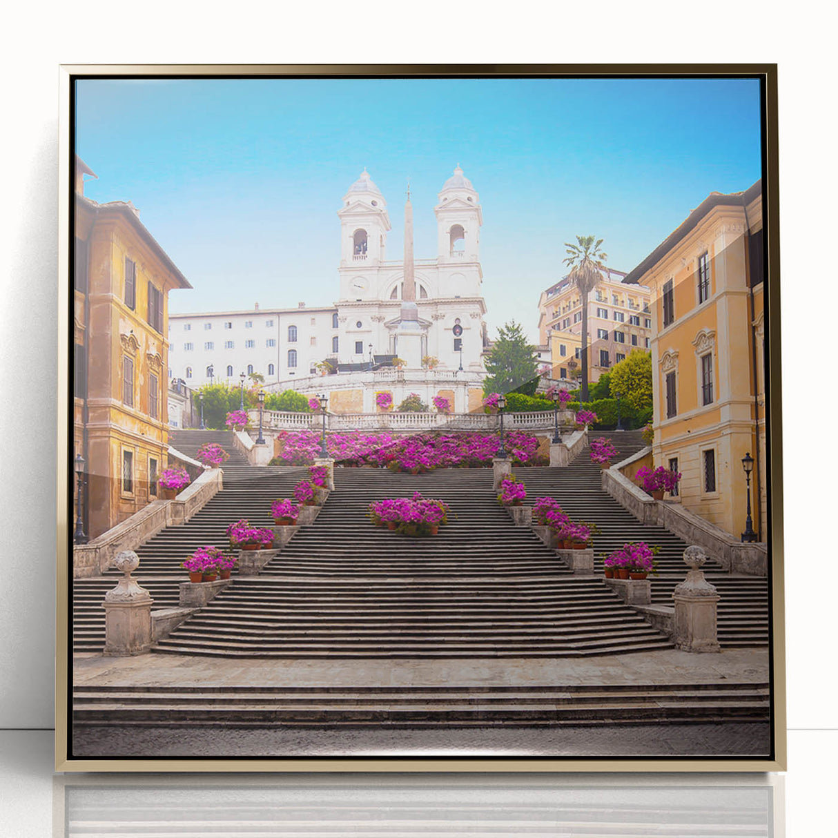 Acrylic print of Rome scenery with vibrant sunset hues in art deco style, ideal for modern art wall decor.