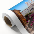 Art Deco poster of Rome with pastel shades on rolled canvas, ideal for nursery wall art or dining room ambiance.