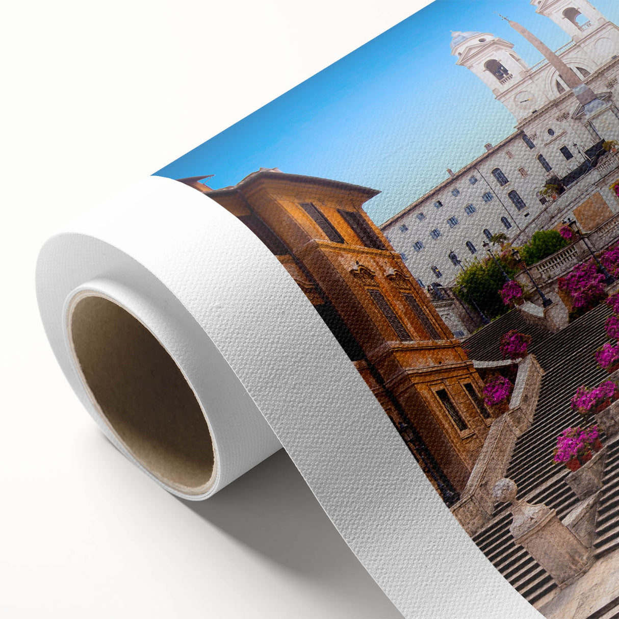 Art Deco poster of Rome with pastel shades on rolled canvas, ideal for nursery wall art or dining room ambiance.