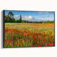Black and white framed canvas of a Tuscan landscape with vintage poster art style, suitable for bedroom decor.