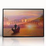Large abstract wall art featuring a Venice scenery in muted earth tones on a framed acrylic.