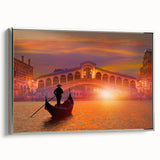 Framed canvas landscape art painting of Venice with colorful buildings and gondolas, ideal for living room decor.