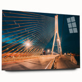 Large abstract wall art of a European scenery in Latvia, rendered in muted blue and green hues on acrylic glass.