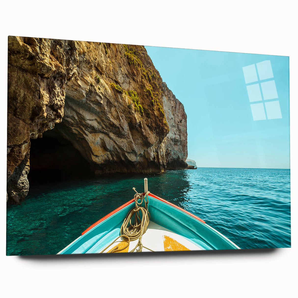 Large abstract wall art of a European Malta scenery in vibrant hues on acrylic glass, ideal for bedroom or dining room decor.