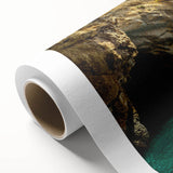 Art deco poster of a European Malta scenery in muted blue and beige tones on rolled canvas, ideal for nursery wall art.