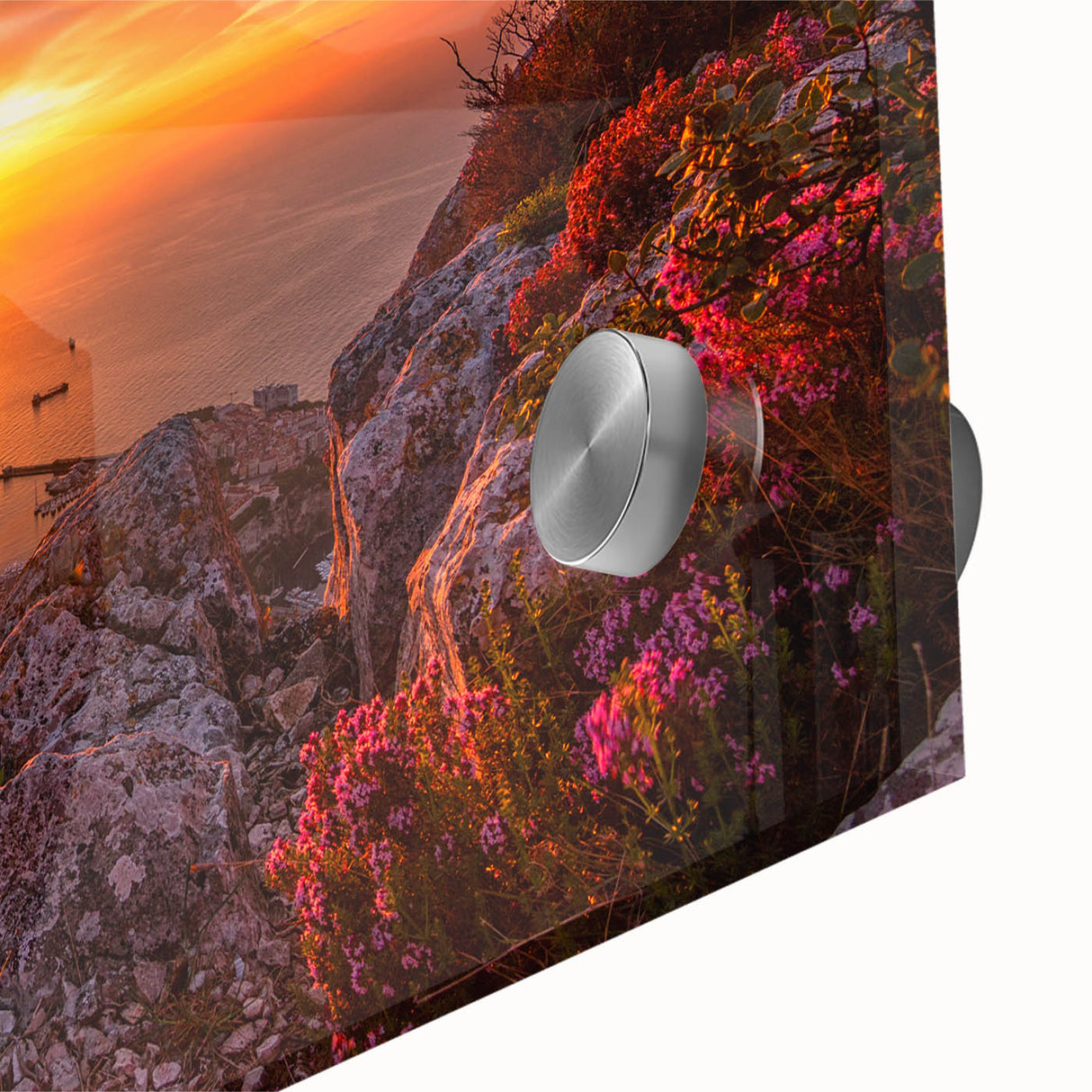 Large abstract wall art of Monaco scenery in muted earth tones on acrylic glass, suitable for dining room ambiance.