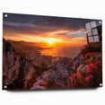Acrylic print of a Monaco scenery in muted blue and green tones, ideal for dining room decor.
